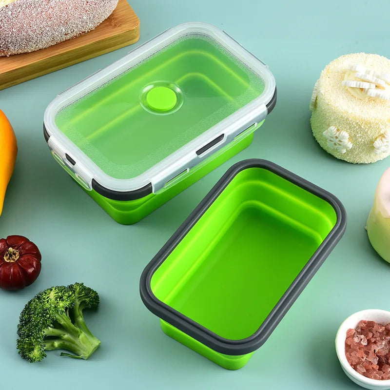 1/4PCS Folding Silicone Lunch Box Kitchen Refrigerator Preservation Box Eco-Friendly Picnic Storage Box Stackable Space Save