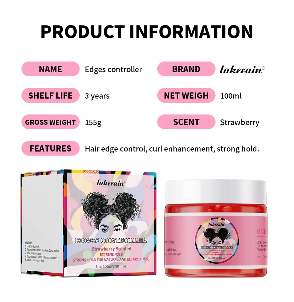 Strong Edge Control Hair Gel Thick Edges Wax Styling Gel Non-Greasy Non-Flaking No White Cast Long Lasting Supports All Hair Typ