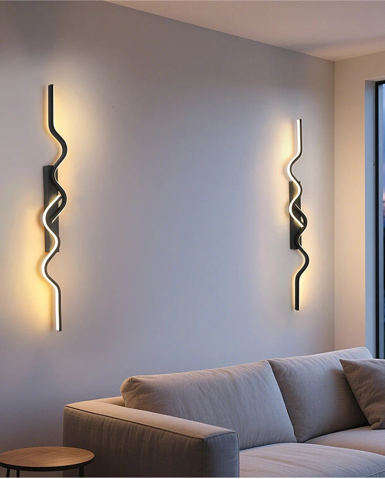 Wall Sconce Black LED Wall Lamp 80/100CM Long Strip Irregular Light Bedroom Bedside Lights Decorative Background Home Decor