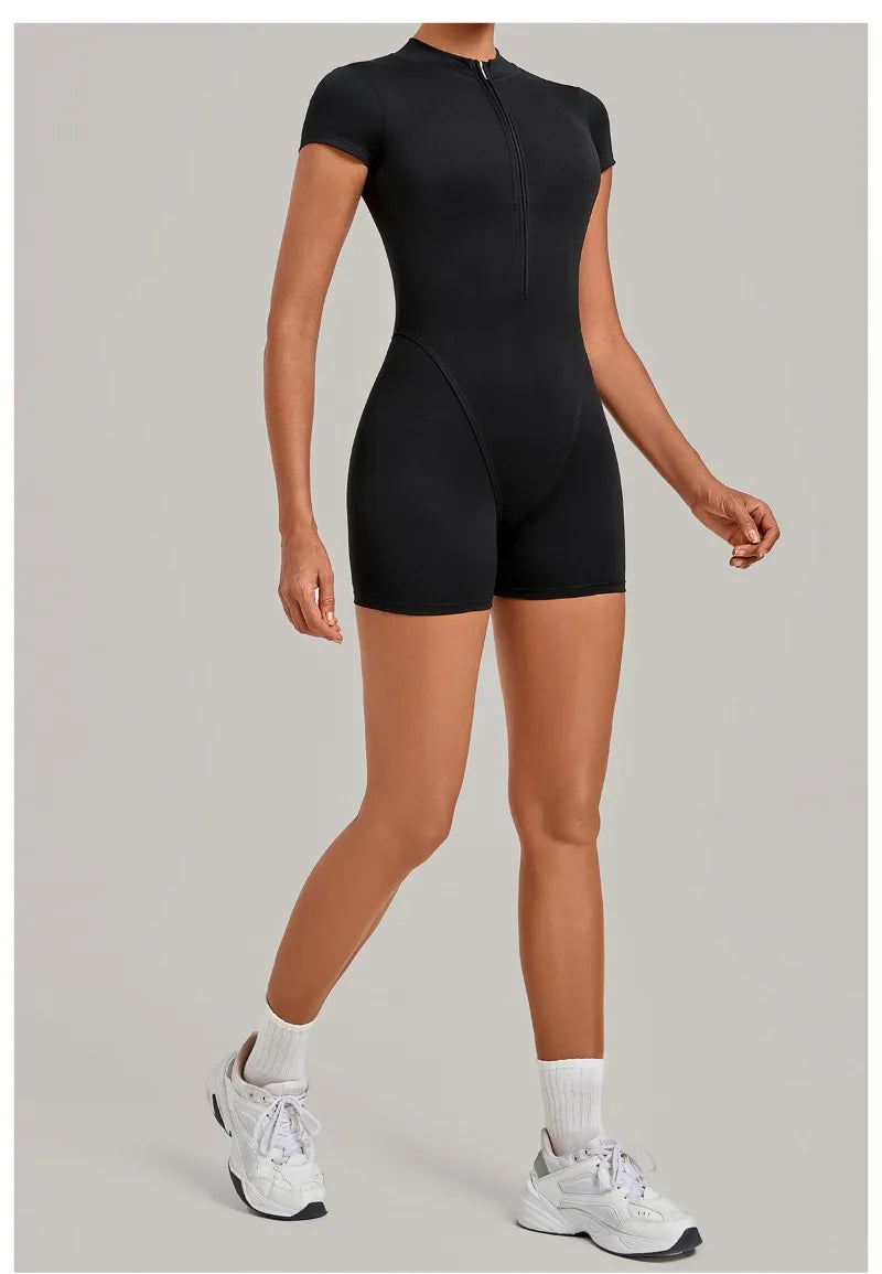 Women's Seamless Yoga Jumpsuits Sports Fitness Hip-lifting Short-sleeved Backless Training Workout Gym Shorts One-piece