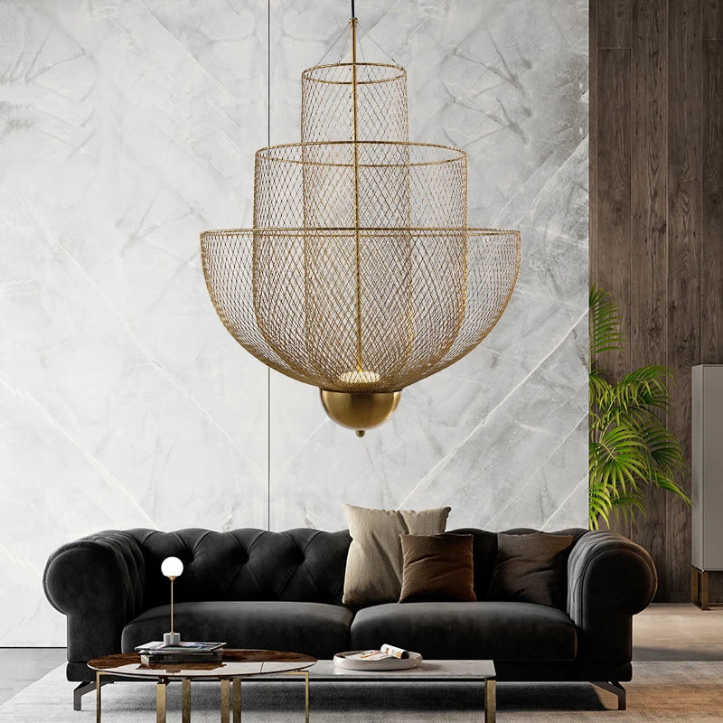 Modern Ceiling Chandeliers Dimmable LED Pendant Light Modern Design Metal Grid Meshmatics Dining Hanging Lamp Suspension Fixture