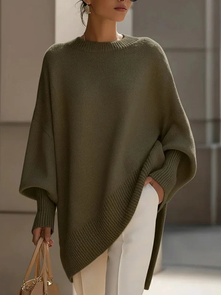New women's autumn and winter round neck long-sleeved tops knitted pullover loose lazy style solid color women's casual sweater