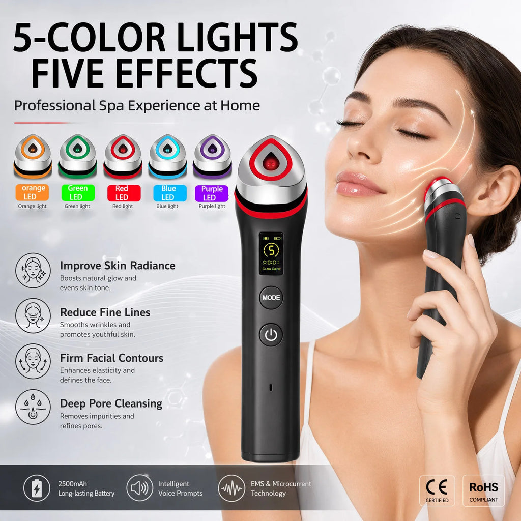 5 Colors Ager Booster Pro Lifting Face Neck therapy Wand LED Vibration Massager Beauty Device for Anti-Aging Skin Tightening