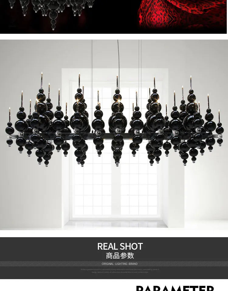 Luxury Living Room Black Chandelier Designer Tears From Moon Chandelier For Ceiling Restaurant Large Dining Table Hanging Lamp