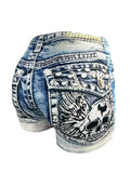 Women's Faux Denim Print High Stretch Slim Shorts, Versatile Yoga Shorts, Polyester Non-Denim Material