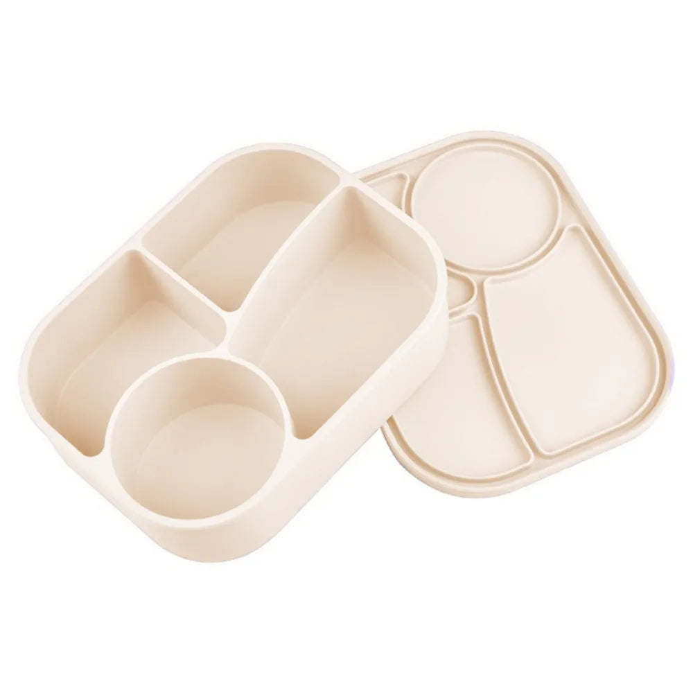 Rectangular Silicone 4 Grid Lunch Box Heat Resistant Leak Proof Lunch Container With Compartments Microwavable Food Box School