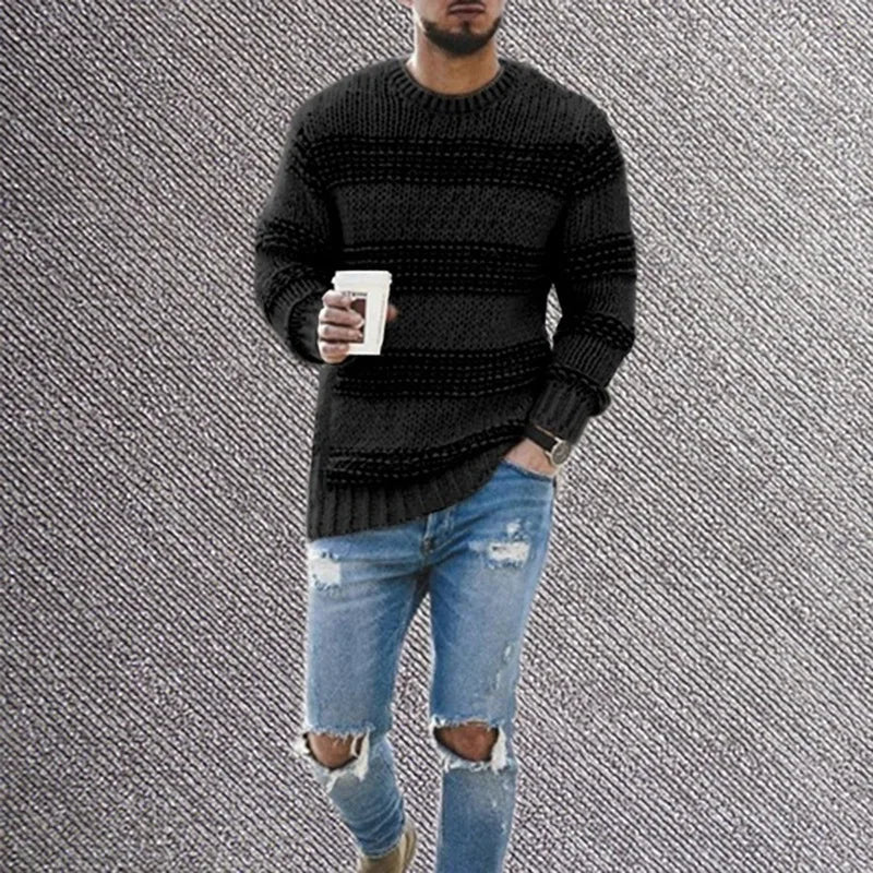 2025 autumn and winter luxury fashion new striped sweater men's slim fit round neck long sleeved knitted top jacket men's sweate