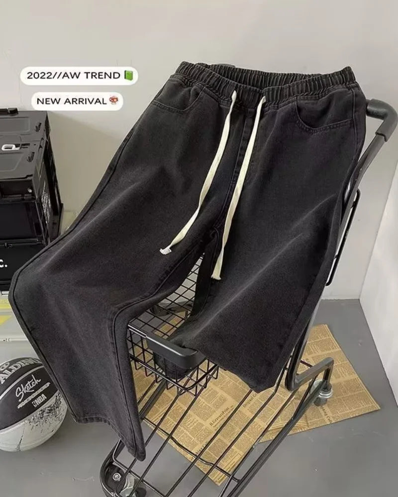 Men's Winter Loose Jeans Elastic Waist Wide Leg Y2K Denim Pants Straight Leg Comfortable Brand Men's Jeans