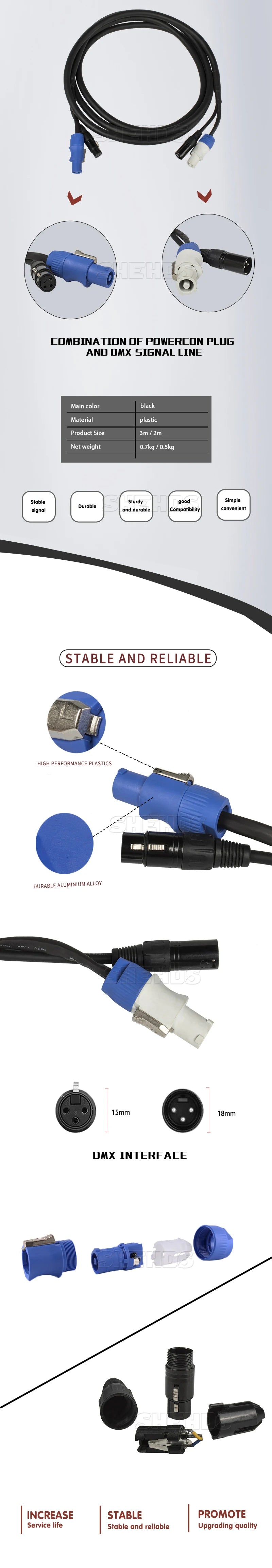 SHEHDS Powercon Plug And DMX Signal Line Connection 2/3 Meters Hand in Hand Cables Lighting Accessories For Stage DJ Disco