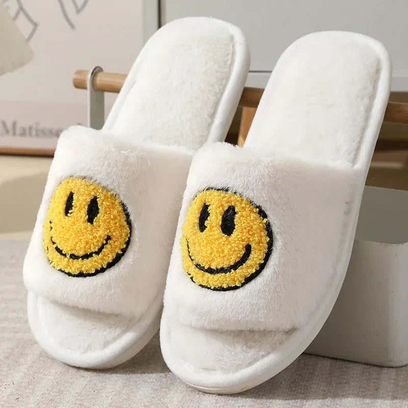 Fuzzy Smile Face Women man Slipper Kawaii Cartoon Plush Contton Indoor Funny Cute Winter Warm Floor house Home Non slip Shoes