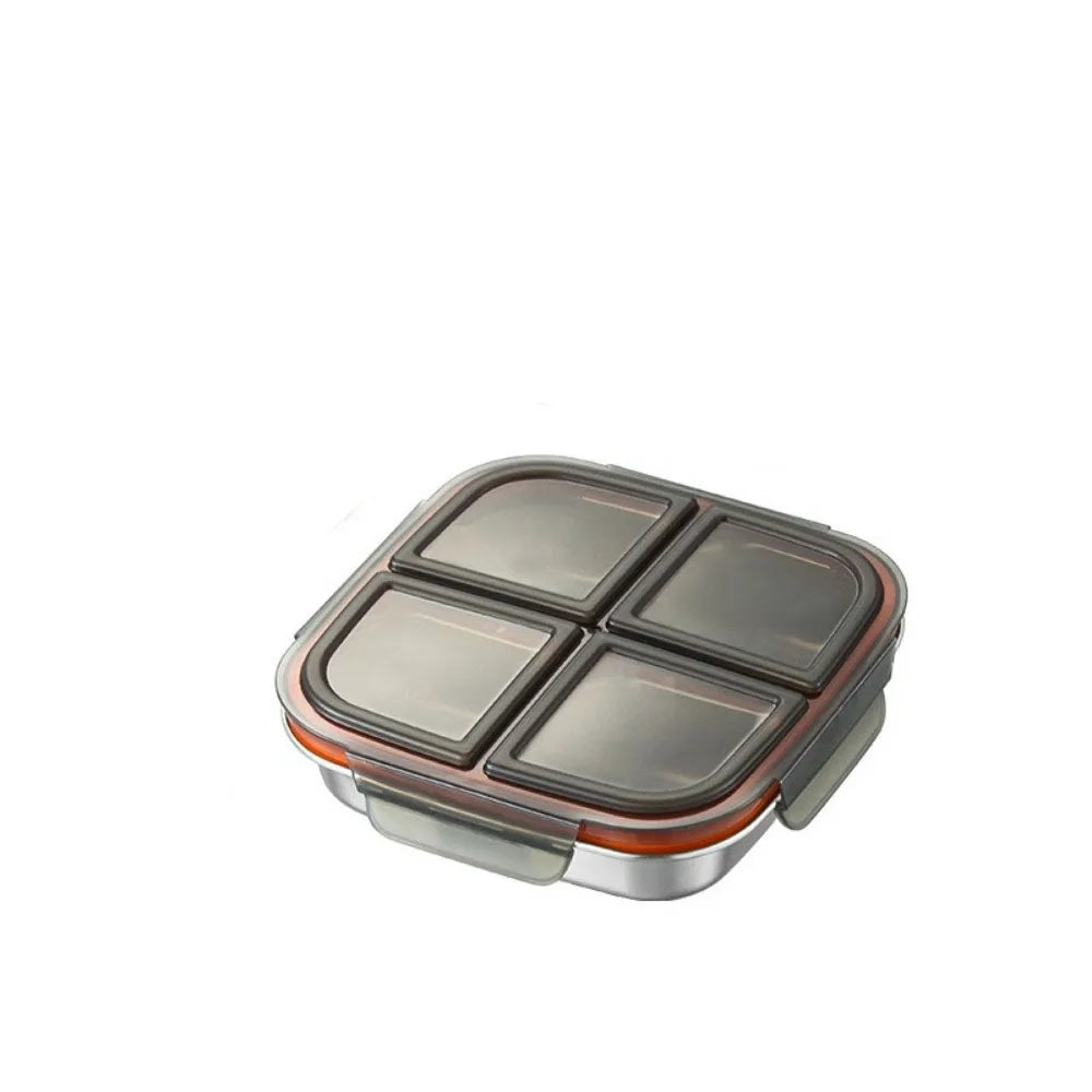 3/ 4 Grids Stainless Steel Lunch Box Reusable Sealed Food Container Leak Proof 600ml Capacity Student Meal Plate Microwave Oven