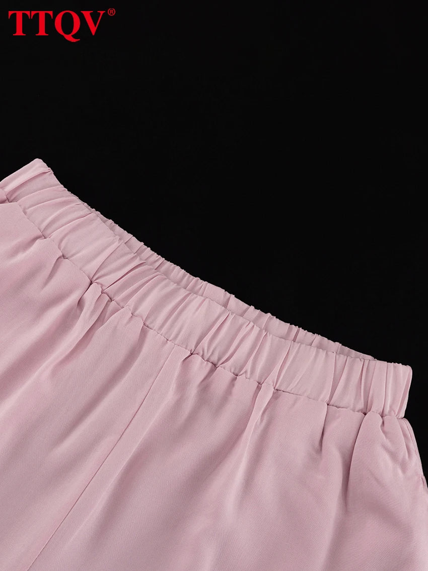 TTQV Summer Loose Pink 2 Piece Sets Woman Outfit Fashion Sleeveless Tank Top With High Waist Wide Pants Set Female Streetwear