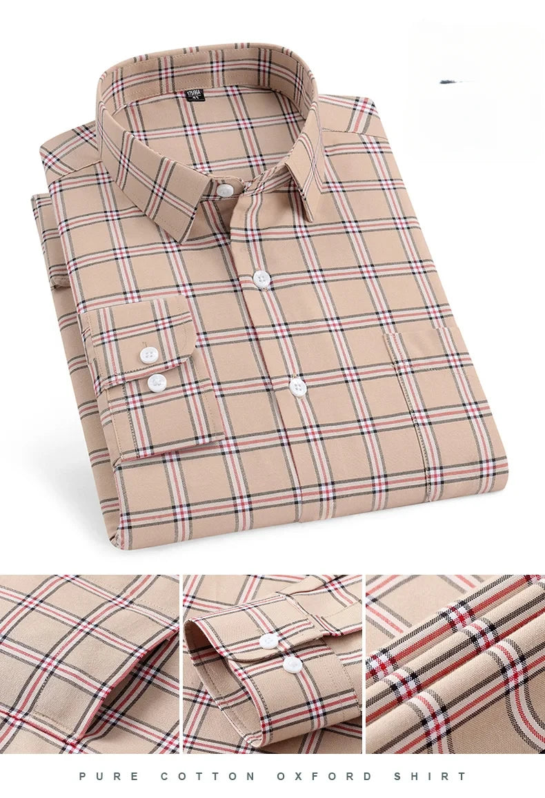 New in shirt over size long-sleeve shirts for men slim fit formal plain shirt soft comfortable striped plaid office full clothes