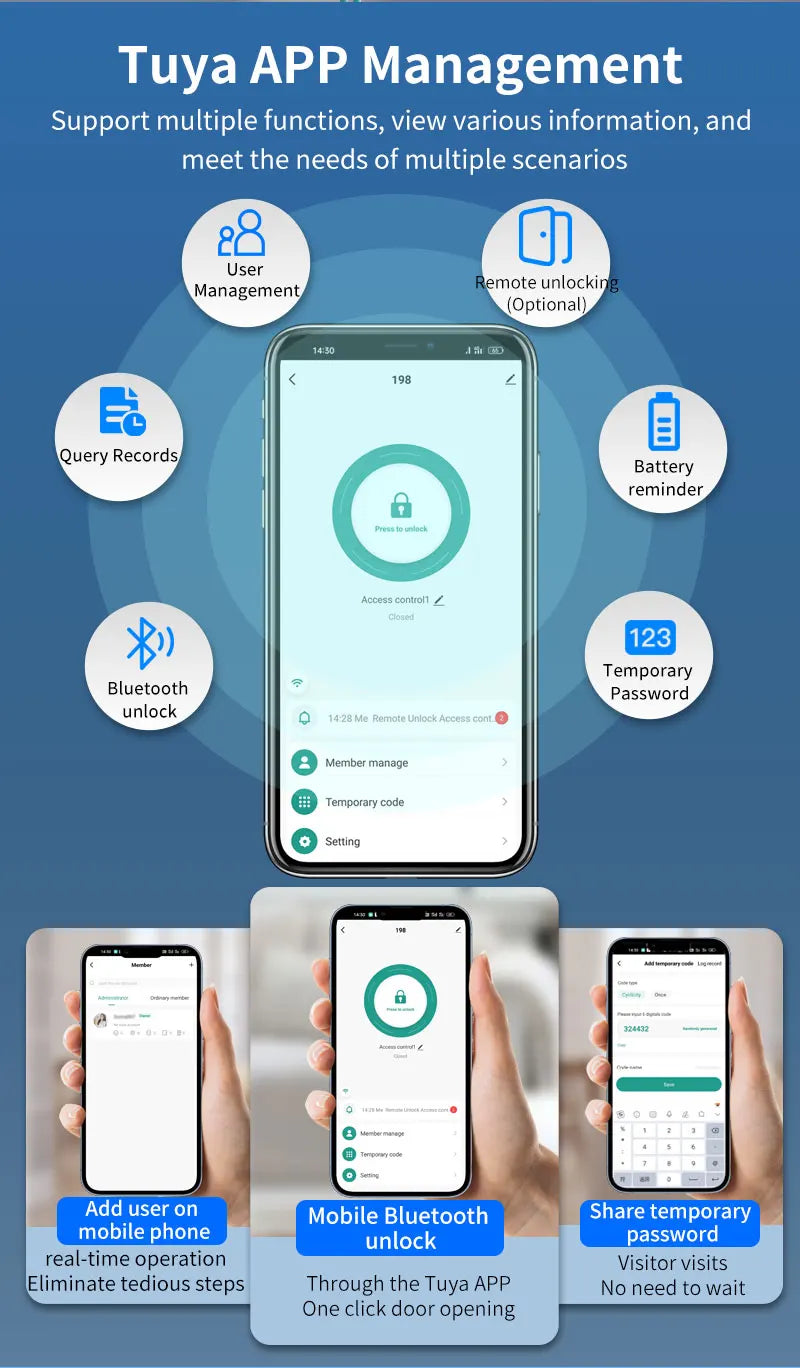 Multifunctional Smart Glass Door Lock Electronic Digit Biometric Fingerprint Tuya App Key Electric Smart Life Digital Door Lock