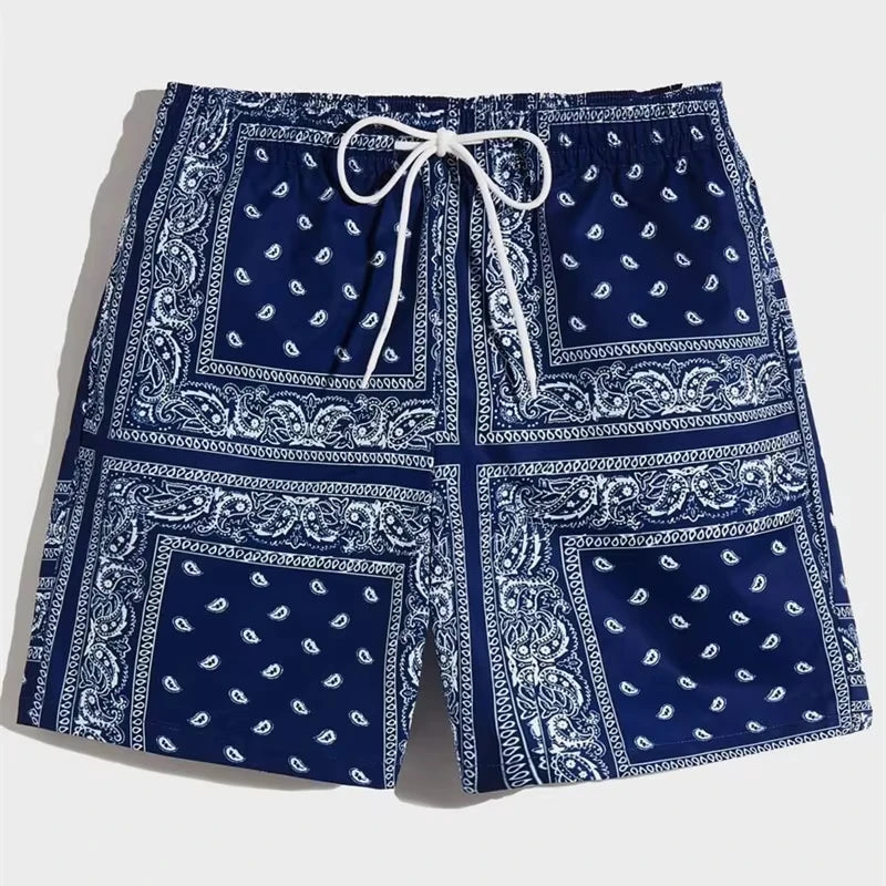Trend Bandana Graphic Beach Short for Men Summer Fashion 3D Printed Swim Trunks Loose Casual Streetwear Hawaiian Short Pants