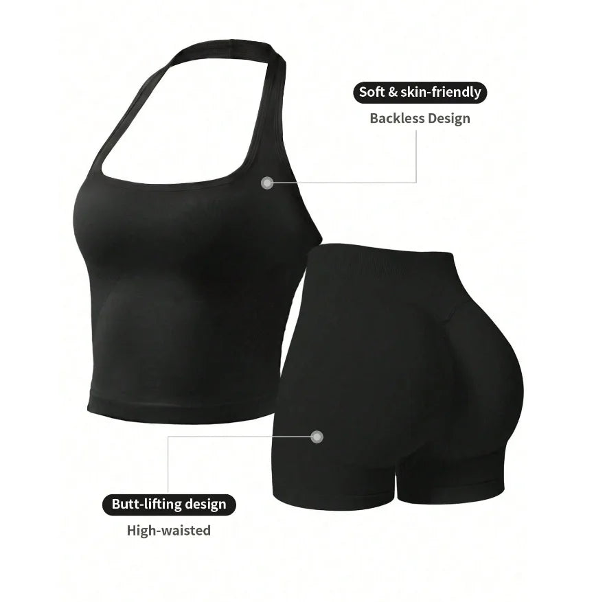 Women's Outdoor Sports Set: Tank Top + Shorts, Versatile For Daily Wear, Slimming Fit, Butt-Lifting, Lightweight And Sweat-Absor