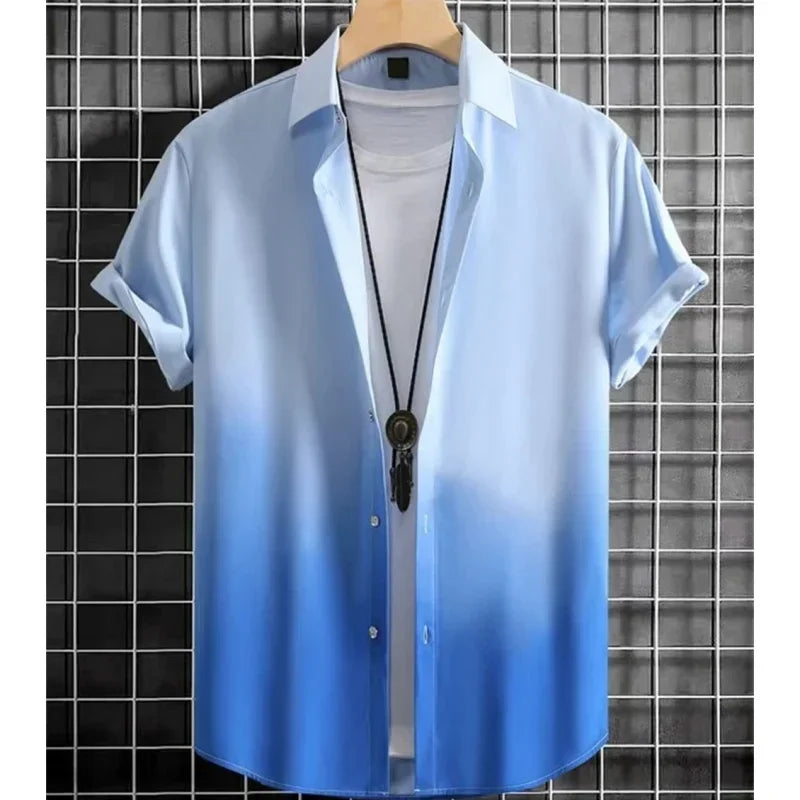 Beach Party Graphic Hawaiian Shirt For Men Color Gradient 3D Printed Aloha Shirts Summer Loose Lapel Tops Short Sleeve Blouse