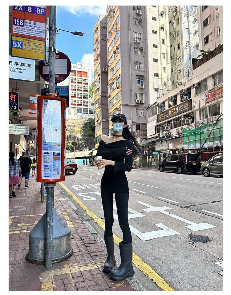 Seeslim Black Slim Sexy Mini Dress Women Long Sleeve Autumn Off Shoulder Korean Fashion 2000s Y2k Clothes Party Dresses Chic
