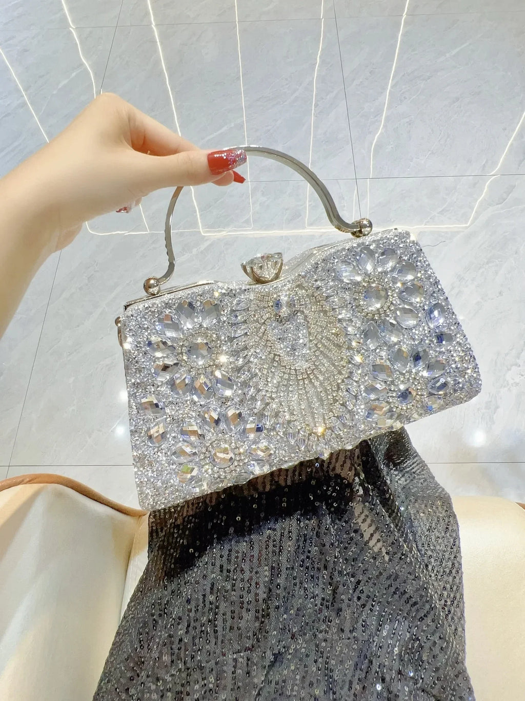 Rhinestone Women Evening Clutch Shiny Dinner Party Handbag Match For Dress Shoulder Crossbody Bag Cosmetic Phone Storage