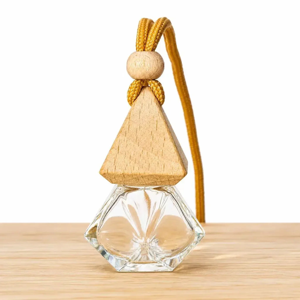 Car Air Freshener Pendant Perfume Glass Bottle With Wooden Caps Refillable Car Essential Oil Diffuser Bottle