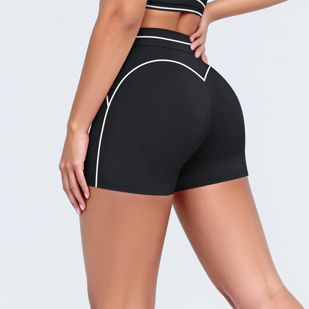 High Waist Stripe Fitness Yoga Shorts for Woman's Quick-Dry Breathable Hip-lifting Summer Gym Running Color Blocking Yoga Shorts
