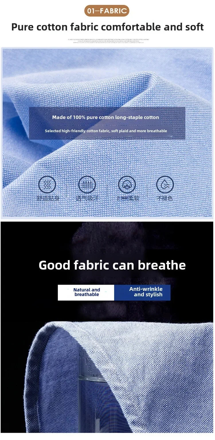2027 Cotton Stand-up Neck Oxford Spinning Anti-wrinkle Casual  Spring  Autumn New Men's Shirt Jackets  Long Sleeve Shirt Men's