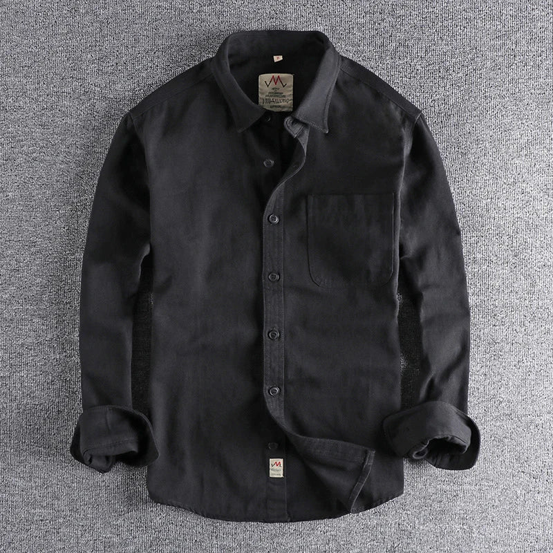 Coarse twill cotton wash-and-wear long-sleeved shirt man-n simple trend pocket spring and autumn casual shirt