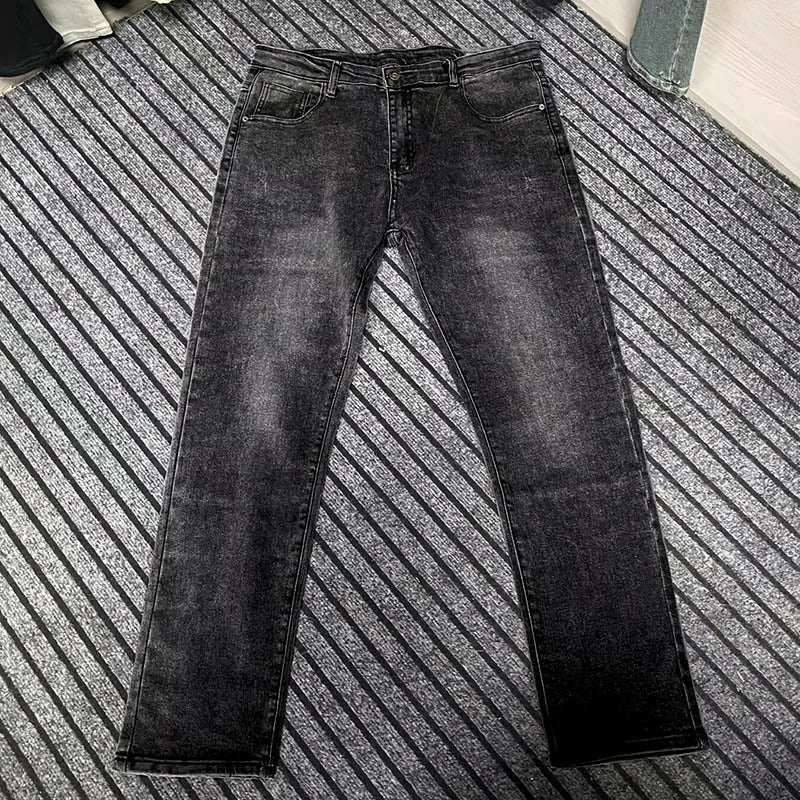 2025 Men's Slim Four-Season Washed Fashion Jeans Stretch Slim Fit Light Blue Gray Black Casual Denim Pants