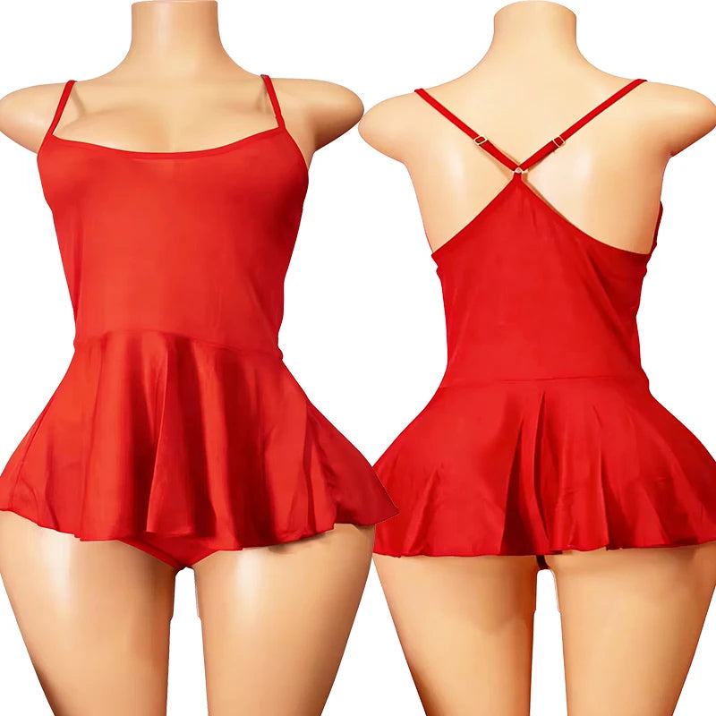 Red Sexy Crotchless Dresses For Women Summer Backless Mini Nightdress Slip Sleeveless Vestidos Y2k Clothes Evening Party Dress