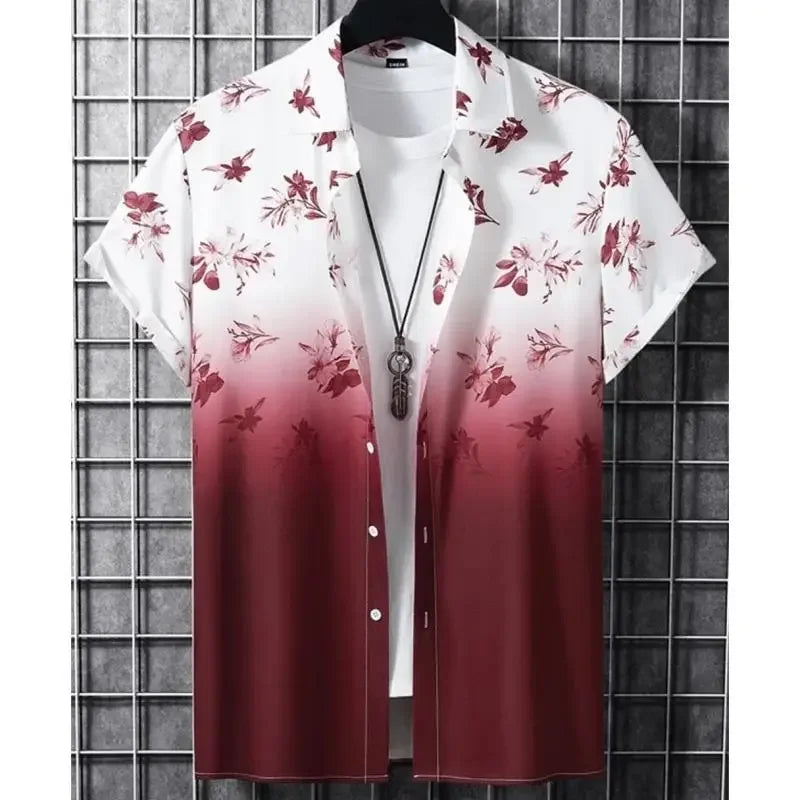 Men's Hawaiian shirts 3d gradient printed loose shirts and oversized shirts, high-quality beach party sweaters