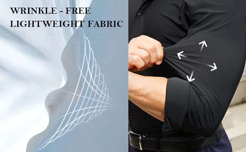 High Elastic Seamless Shirts Men Long Sleeve Muscle Sports Shirt European Size No Ironing Business Professional Workwear Causal