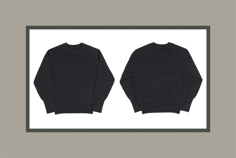Classic Raglan Sleeve Crewneck Sweater Vintage Style Men's Wool Blend Knitted Pullover Jumper Thick