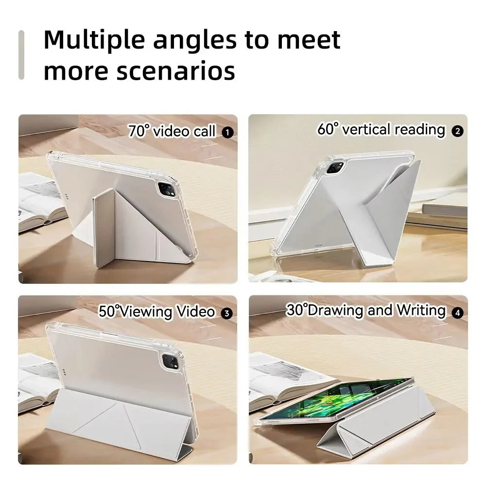 Y-Fold Case compatible with iPad 11 10 9 8 7 Air10.9 11 13 inch /Mini 6 7th Gen / Pro 11 12.9 inch Crystal Clear with Pen Holder