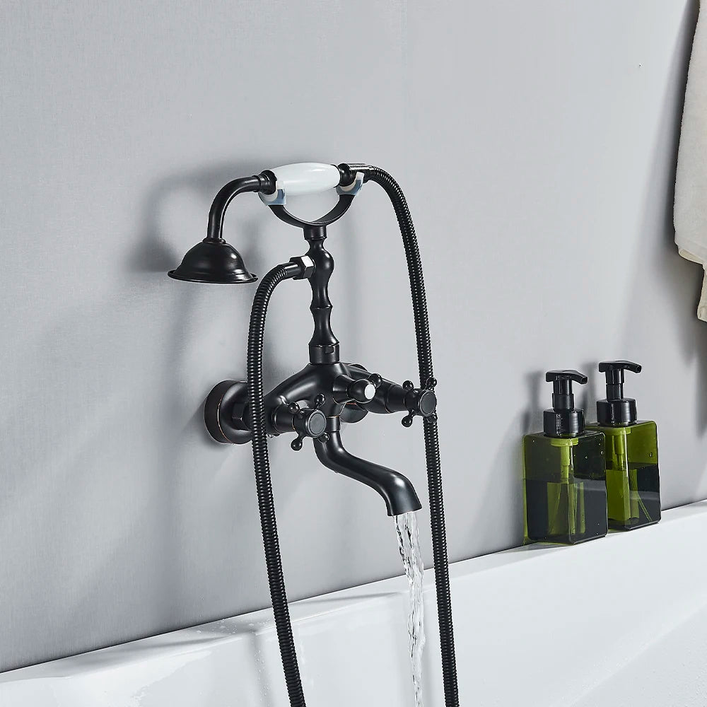 Telephone Style Golden Waterfall Bathtub Faucet Bathroom Brass Bath Faucets Waterfall Rotatb Spout Hot&Cold water Shower tap set