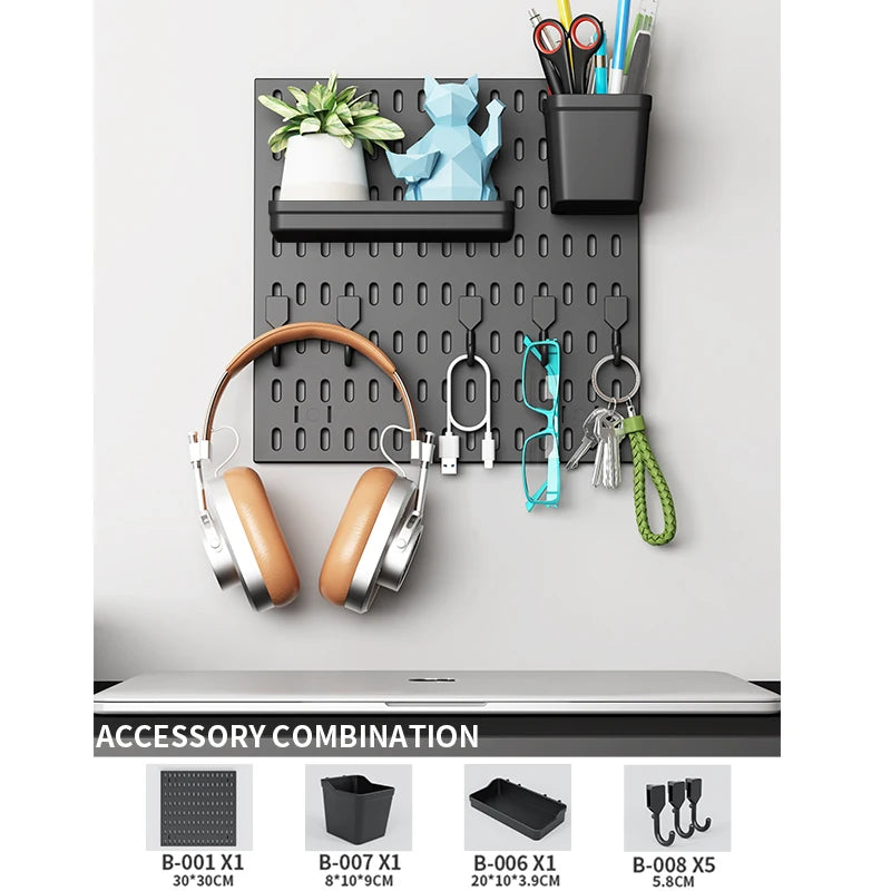 Study Room Pegboard with Shelves Tool Free Wall Grid Scratch Proof Easy to Install for Computer Desk Accessories