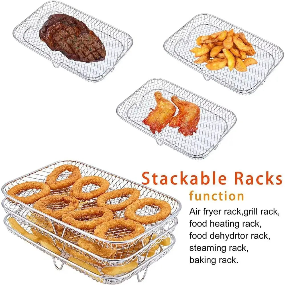 Durable Stackable Air Fryer Rack Non-Stick Stainless Steel Airfryer Tray Grill Basket Kitchen Gadgets