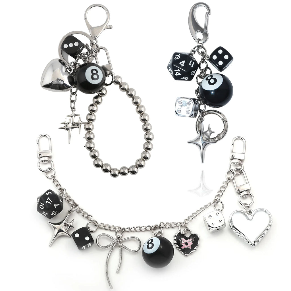 Y2K Detachable Pants Chain 8-Ball Dice Heart Waist Chain Adjustable Men's Streetwear Jeans Bag Charm Gift Jewelry