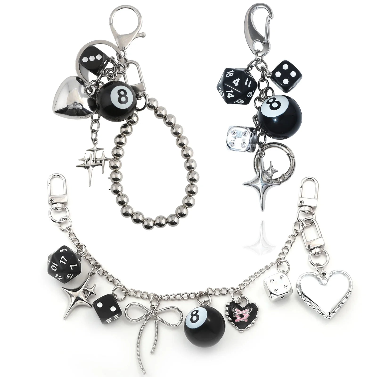 Y2K Detachable Pants Chain 8-Ball Dice Heart Waist Chain Adjustable Men's Streetwear Jeans Bag Charm Gift Jewelry