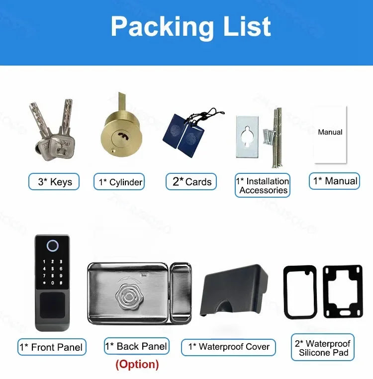 Tuya WIFI Smart Door Lock Double Side Fingerprint Lock Waterproof Outdoor Gate Passcode/IC Card /Key/Fingerprint/APP Unlock