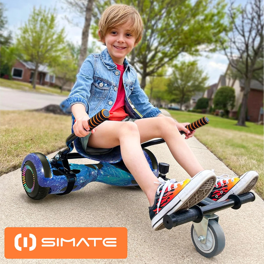 Scooter with Adjustable Seat Attachment, 6.5" All-Terrain Self Balancing Scooter, LED Lights & Bluetooth for Kids and Adults, Black