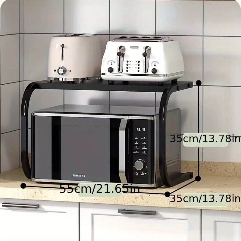 Spacious 2-Tier Metal Microwave Rack, Countertop Storage Shelf for Oven & Baking, No Assembly Needed, Sturdy Kitchen Organizer