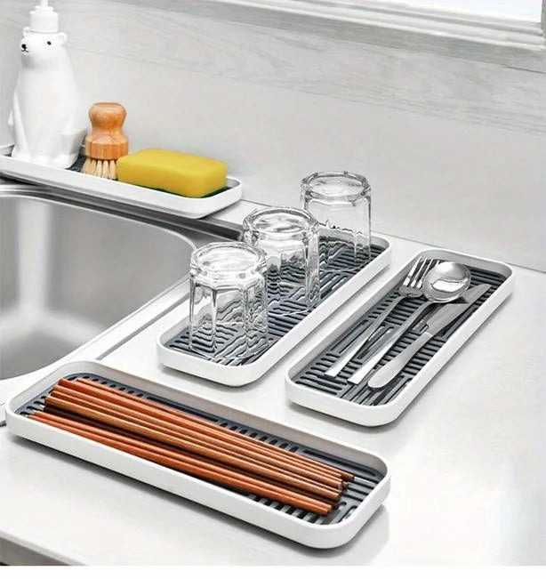 Kitchen Sink Organizer with Drain Tray, Sponge Holder, and Cutlery Drainer - Keep Your Countertop Clean and Tidy!
