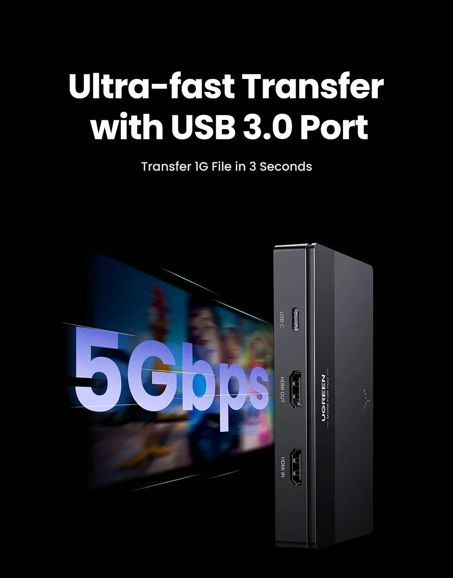 UGREEN CM630 Video Capture Card 4K/60Hz HDMI To USB-C HDMI Video Grabber Box for PC Computer Camera Live Stream Record Meeting