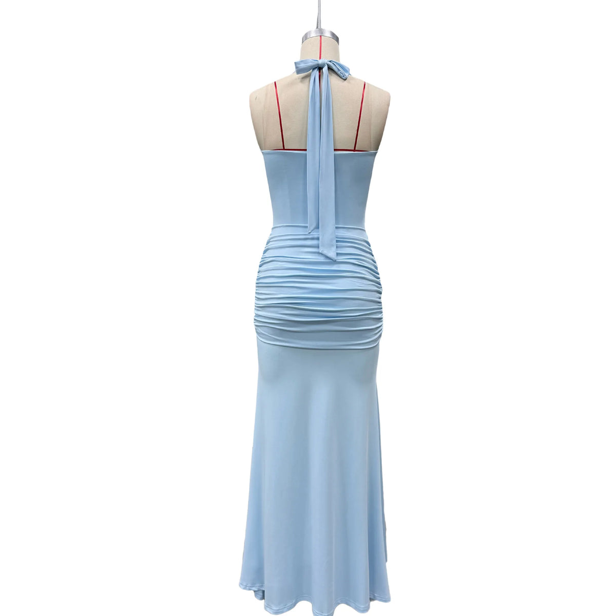 Stylish Lady Elegant Halter Neck Maxi Dress 2026 Summer Women White U-Neck Ruched Draped Sleeveless Bodycon Formal Party Dress