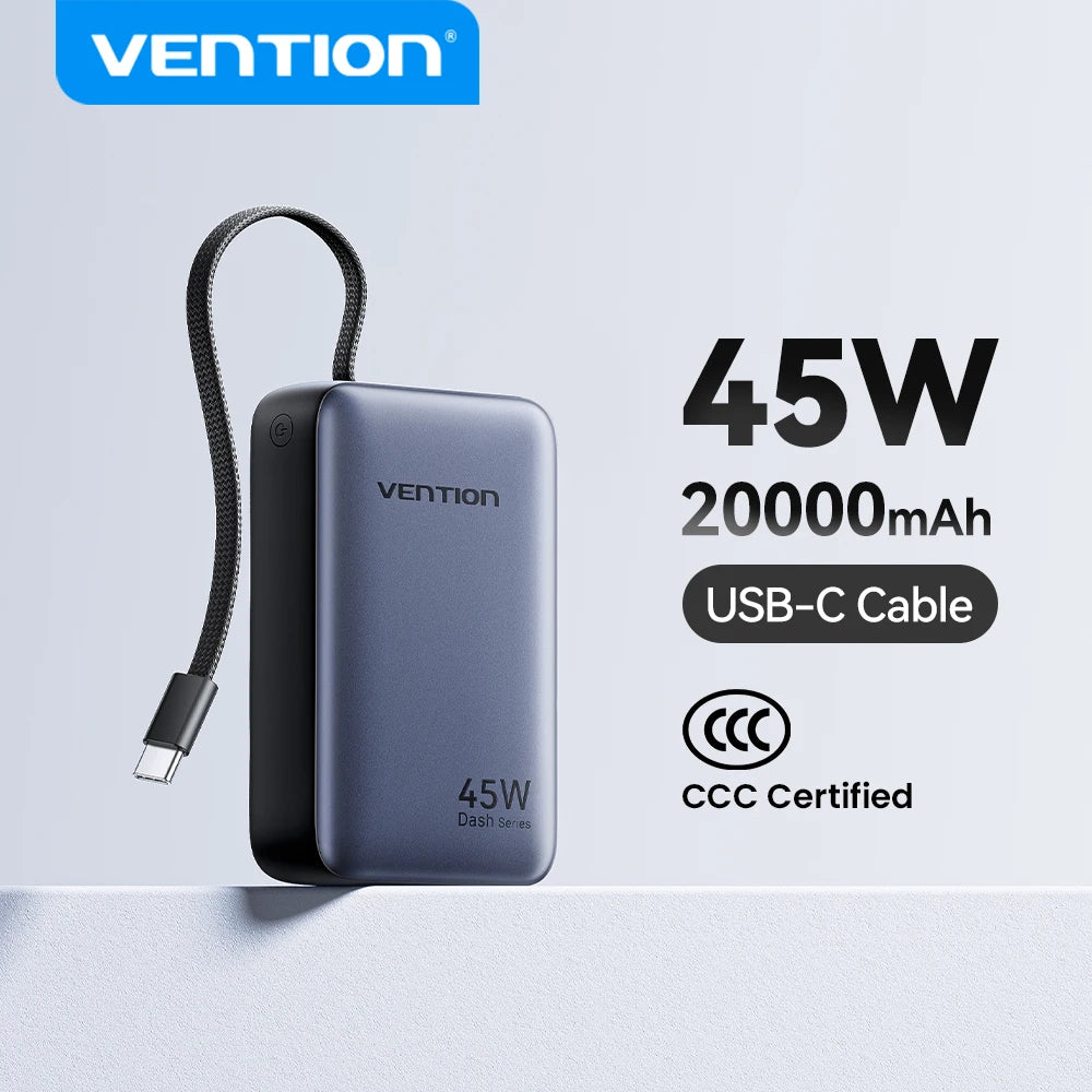 Vention CCC Certification Powerbank 45W 20000mAh Power Bank Type C PD Fast Charging Portable Charger Battery for Phone PC