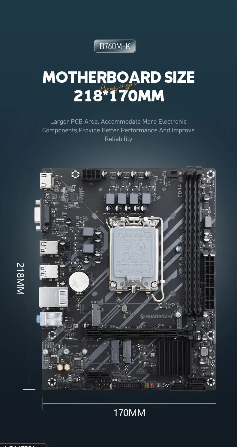 HUANANZHI B760M-K Motherboard Set Intel Core I5 12400F 13400F 14400 CPU DDR4 16GB 32GB RAM DIY Gaming PC Kit Combo