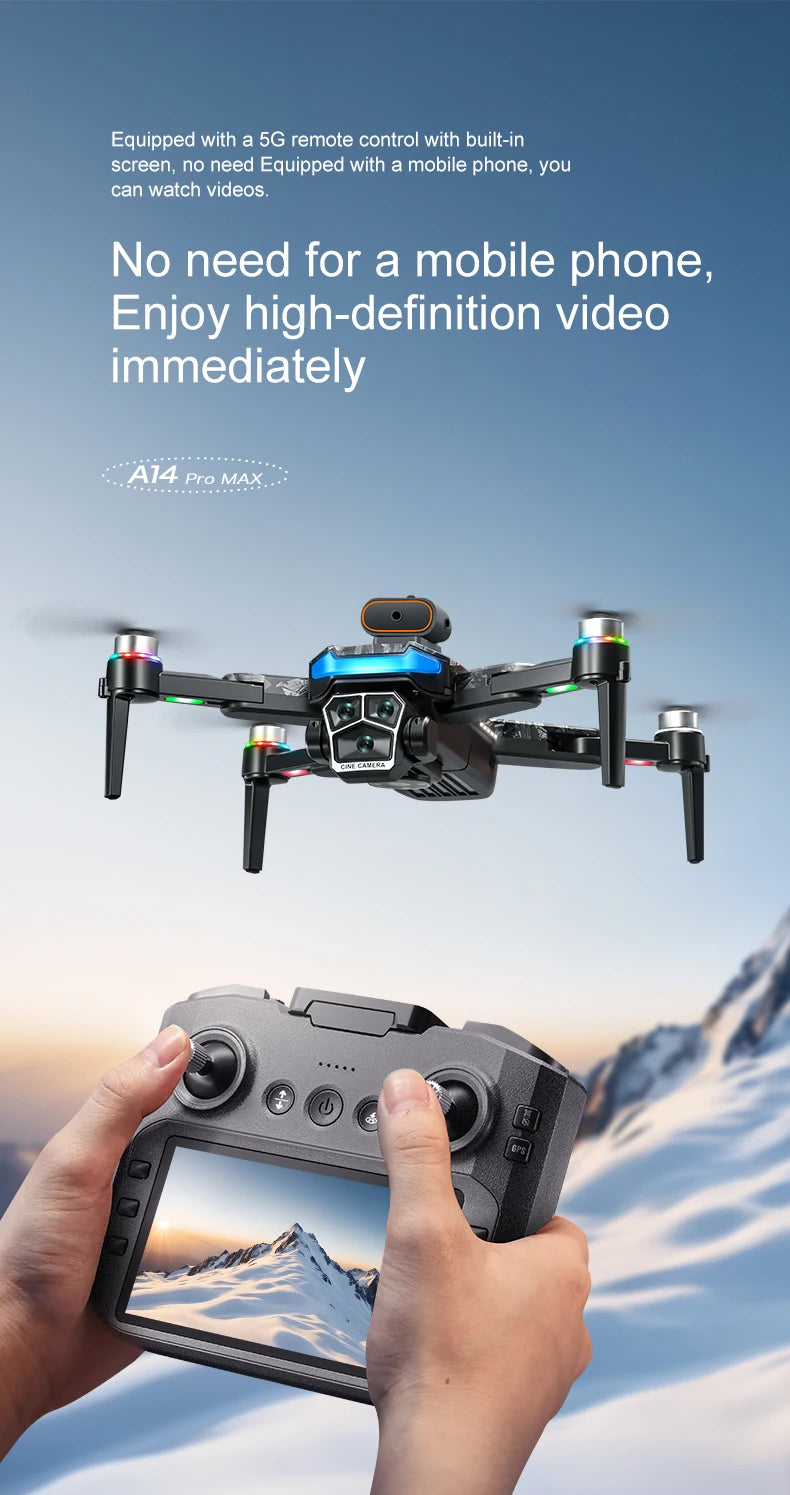Original A14Pro max GPS Brushless 8K three Camera Optical Flow Obstacle Avoidance Foldable Quadcopter RC Distance Drone Toys