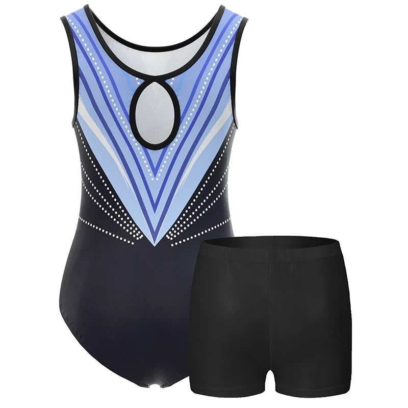 4 Piece Gymnastics Leotards for Girls Sleeveless Athletic Biketard Kids Water-drop Back Unitard Tumbling  Activewear Outfits