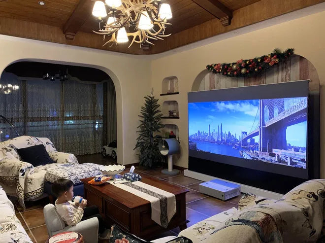 High-quality 72"-150" Laser TV Projector Screen Motorized Floor Rising PET UST ALR Projection Screen Suitable For Home Theater