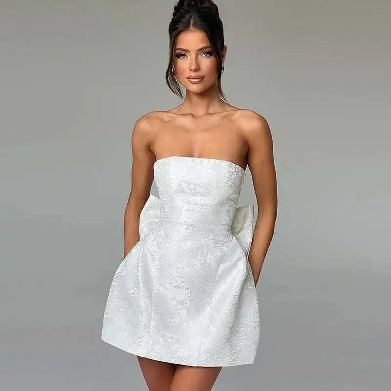 Giyu Club Evening Party Dresses Women 2025 Summer Sexy Bow Halter Long Dress Elegant Jacquard Lace Up Backless Birthday Robe